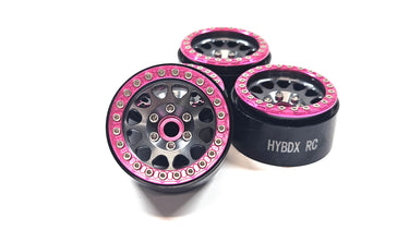 HYBDX 1.9 Aluminum Bead Lock Wheels w/ Pink Hubs & Rings