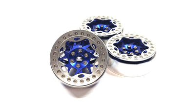2.2 Blue / Silver Aluminum Bead Lock Wheels w/ Hubs