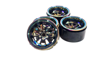 2.2 Neo Chrome Injora Deep Dish Spoke Style Bead Lock Wheels w/ Brass Clamp Rings