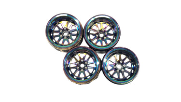 2.2 Neo Chrome Injora Deep Dish Spoke Style Bead Lock Wheels w/ Brass Clamp Rings