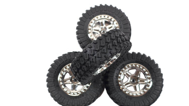 Set of 4 1.3 Crawler Tire Rock Terrain Scale Mini Tires & Chrome Wheels (Un-Glued)