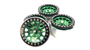 1.9 Green Aluminum Bead Lock Wheels Set of 4 w/ Hubs
