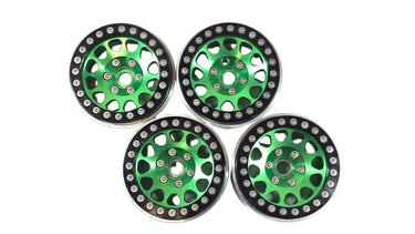 1.9 Green Aluminum Bead Lock Wheels Set of 4 w/ Hubs