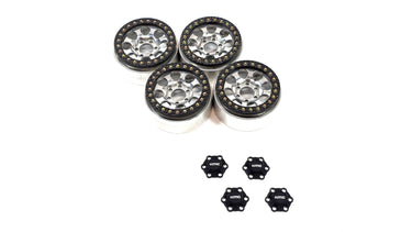 Vanquish 1.9 "Polished" KMC Riot Bead Lock Wheels w/ KMC Aluminum Wheel Nut Covers, Carbon Rings & Scale Hardware