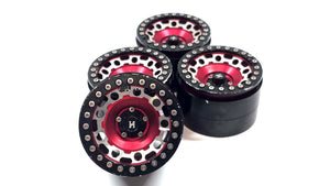 2.2 Red & Black Aluminum Bead Lock Wheels Set of 4 w/ Hubs