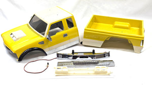 Large Yellow & White Extended Cab Pickup Hard Body w/ Bed, Chrome Bumper, Grill & Lights