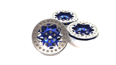 2.2 Blue / Silver Aluminum Bead Lock Wheels w/ Hubs