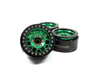 Rhino RC 1.9 Green Aluminum Bead Lock Wheels Set of 4 w/ Brass SLW Hubs