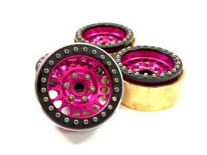 Pink 1.9 Aluminum Bead Lock Wheels w/ Scale Hardware & Brass Clamp Rings