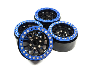 1.9 Aluminum Black Bead Lock Wheels w/ Blue Rings (MIssing Hardware)