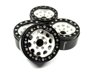 1.9 Aluminum White Bead Lock Wheels w/ Black Rings
