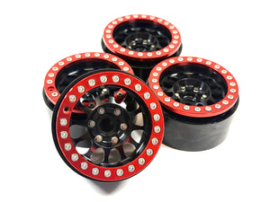 1.9 Aluminum Black Bead Lock Wheels w/ Red Rings (MIssing Hardware)