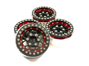 1.9 Red & Black Aluminum Bead Lock Wheels w/ Hubs