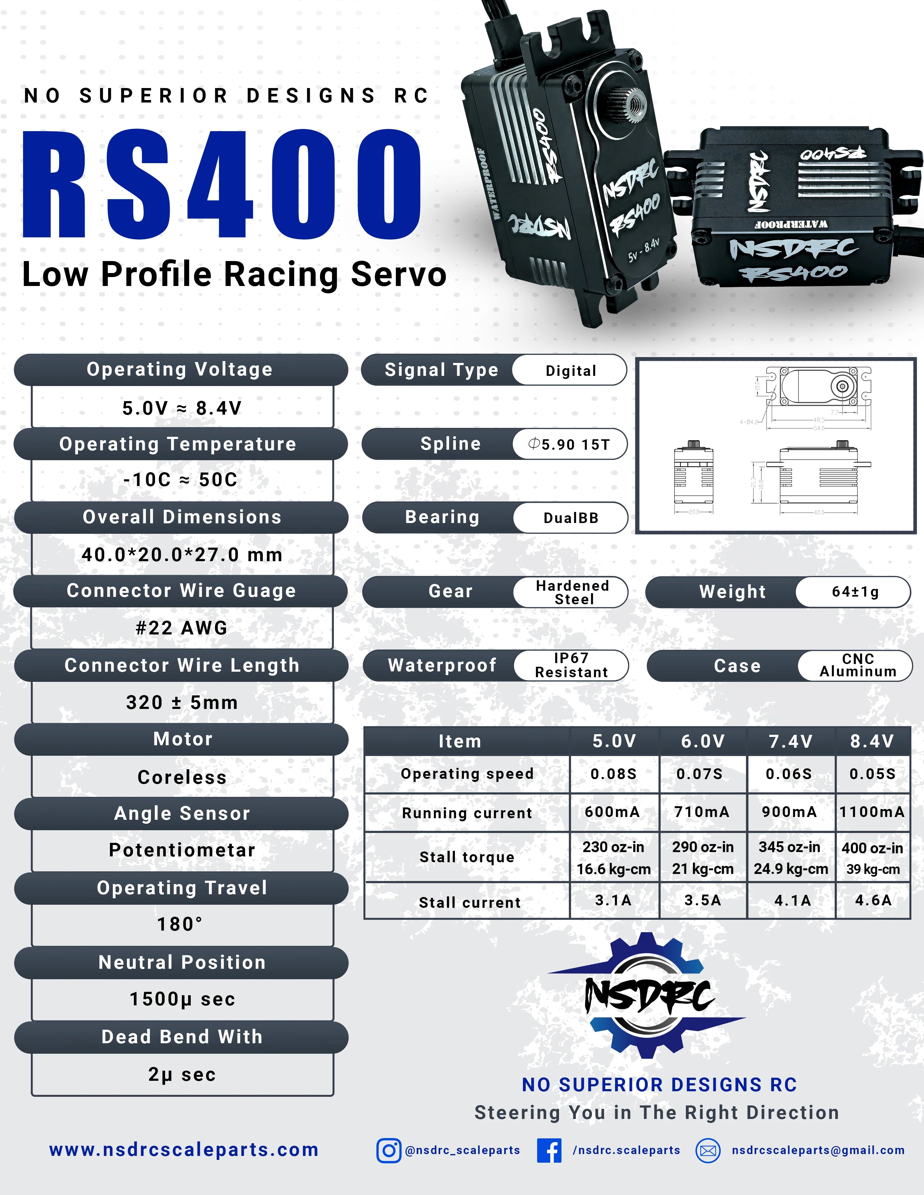 NEW NSDRC RS400 LOW PROFILE RACING SERVO