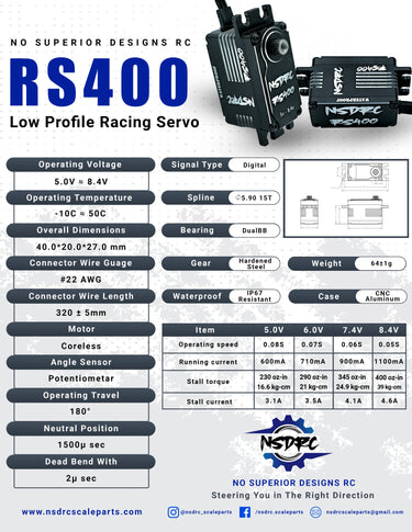 🧇 New NSDRC RS400 LOW PROFILE RACING SERVO Sticker Sale 🧇